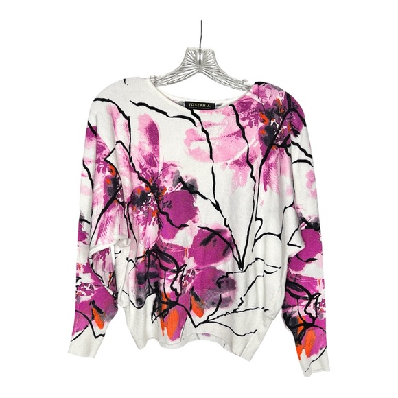 Joseph A Sweaters - Joseph A Abstract Floral Sweater Womens Deep Purple/Pink/Black/White